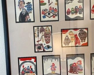Japanese Block Print Cards Framed & Matted 26x33in