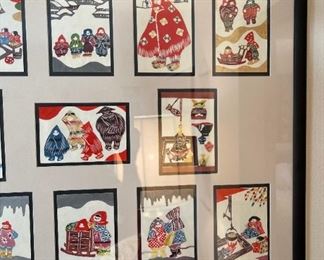 Japanese Block Print Cards Framed & Matted 26x33in