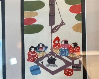 Japanese Block Print Cards Framed & Matted 26x33in