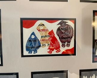 Japanese Block Print Cards Framed & Matted 26x33in