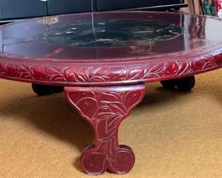 Japanese Hand Painted MOP Inlay Coffee Table 13in H x 37.5in Diameter of