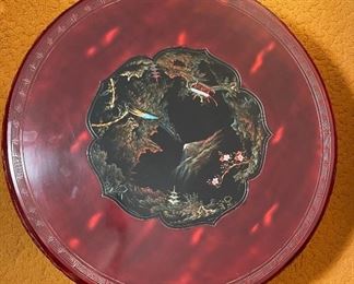 Japanese Hand Painted MOP Inlay Coffee Table 13in H x 37.5in Diameter of