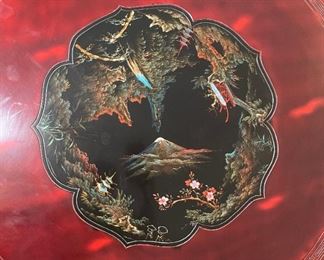 Japanese Hand Painted MOP Inlay Coffee Table 13in H x 37.5in Diameter of