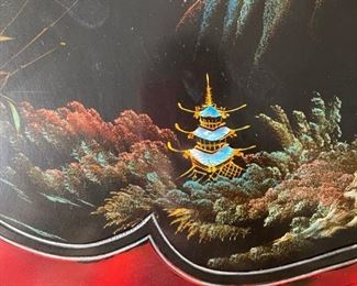 Japanese Hand Painted MOP Inlay Coffee Table 13in H x 37.5in Diameter of