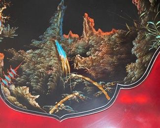 Japanese Hand Painted MOP Inlay Coffee Table 13in H x 37.5in Diameter of