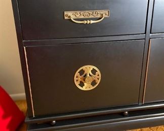 VIntage Black Asian China Cabinet Hutch Norman Fox Macgregor For Sam Belz Chinoiserie 75x61x20in HxWxD