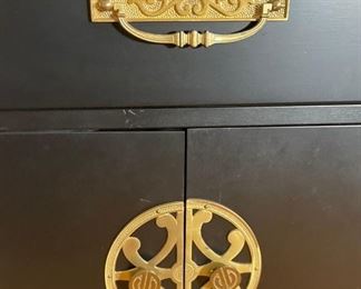 VIntage Black Asian China Cabinet Hutch Norman Fox Macgregor For Sam Belz Chinoiserie 75x61x20in HxWxD