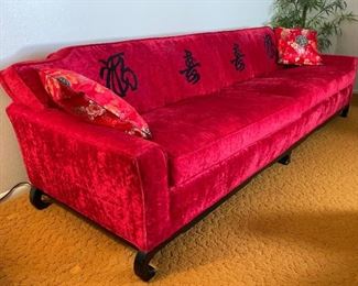 Vintage Choy Lee Sofa 71069 Lipstick Red Harris of California Chinoiserie 29x68x36in HxWxD