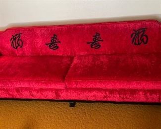 Vintage Choy Lee Sofa 71069 Lipstick Red Harris of California Chinoiserie 29x68x36in HxWxD