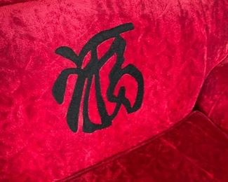 Vintage Choy Lee Sofa 71069 Lipstick Red Harris of California Chinoiserie 29x68x36in HxWxD