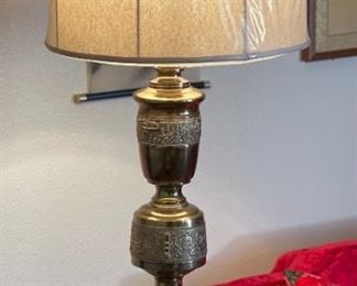 Japanese Metal Lamp James Mont Brass SINGLE Chinoiserie 45in H x 17.5in Diameter