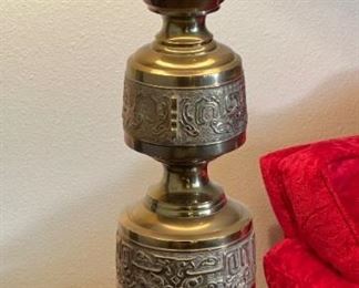 Japanese Metal Lamp James Mont Brass SINGLE Chinoiserie 45in H x 17.5in Diameter