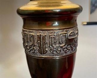 Japanese Metal Lamp James Mont Brass SINGLE Chinoiserie 45in H x 17.5in Diameter