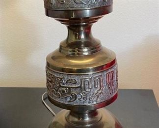 Japanese Metal Lamp James Mont Brass SINGLE Chinoiserie 45in H x 17.5in Diameter