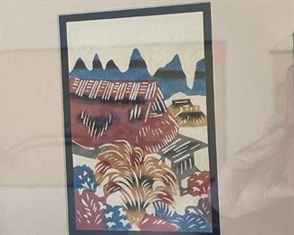 Japanese Block Print 7 Card Framed Matted 19x26in
