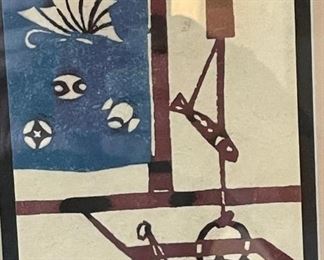 Japanese Block Print 7 Card Framed Matted 19x26in