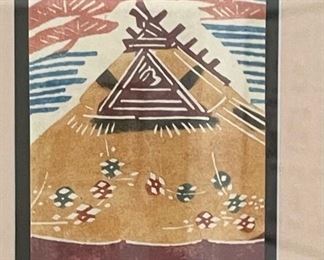 Japanese Block Print 7 Card Framed Matted 19x26in