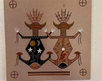 Corina Boyd Navajo Sand Painting Mother Earth Father Sky Native American 12x12x
