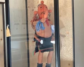 Mudhead Kachina with Kid Doll In Display Case Doll: 17in H <BR>case: 21x13x10in