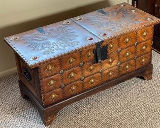 Double Headed Eagle Leather Nailhead Chest Trunk 19x40x17in HxWxD