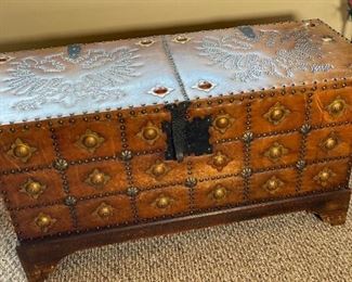 Double Headed Eagle Leather Nailhead Chest Trunk 19x40x17in HxWxD