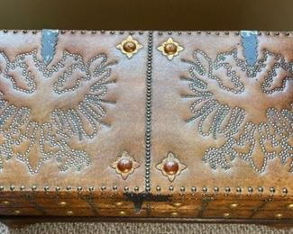 Double Headed Eagle Leather Nailhead Chest Trunk 19x40x17in HxWxD
