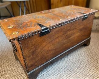 Double Headed Eagle Leather Nailhead Chest Trunk 19x40x17in HxWxD