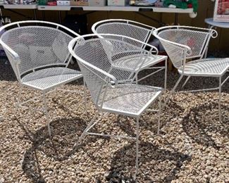 4pc Vintage Barrel Patio Chairs Wrought Iron Mesh Woodard 27x26x25in HxWxD