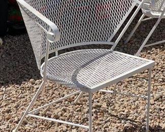 4pc Vintage Barrel Patio Chairs Wrought Iron Mesh Woodard 27x26x25in HxWxD