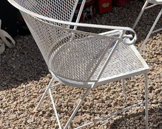 4pc Vintage Barrel Patio Chairs Wrought Iron Mesh Woodard 27x26x25in HxWxD