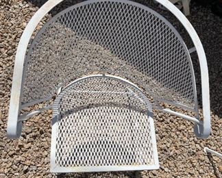 4pc Vintage Barrel Patio Chairs Wrought Iron Mesh Woodard 27x26x25in HxWxD