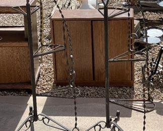 2pc Vintage Wrought Iron Stepped Plant Stands PAIR 38x18x16in HxWxD