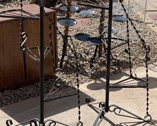 2pc Vintage Wrought Iron Stepped Plant Stands PAIR 38x18x16in HxWxD