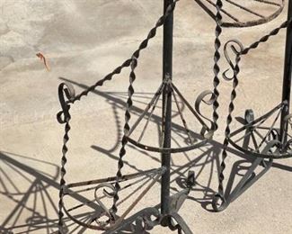 2pc Vintage Wrought Iron Stepped Plant Stands PAIR 38x18x16in HxWxD