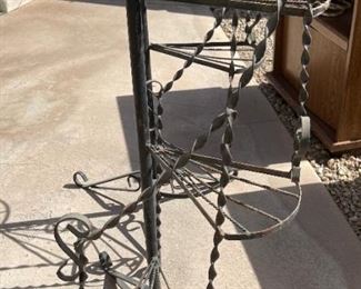 2pc Vintage Wrought Iron Stepped Plant Stands PAIR 38x18x16in HxWxD