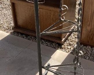 2pc Vintage Wrought Iron Stepped Plant Stands PAIR 38x18x16in HxWxD