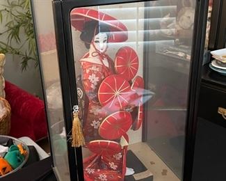 Vintage Nishi Oyama Doll In Case Nanamaigasa Scene From Japanese Drama Dohjohji