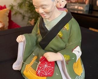 Vintage Japanese Hakata Mimasu Sewing Lady w/ Child