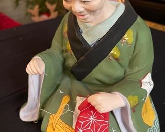 Vintage Japanese Hakata Mimasu Sewing Lady w/ Child