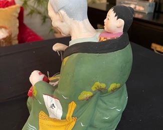Vintage Japanese Hakata Mimasu Sewing Lady w/ Child