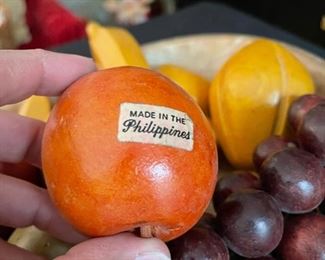Hand carved stone fruit bowl w/ Wood fruit