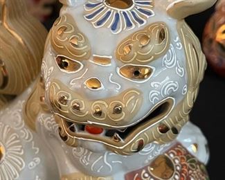 Vintage Chinese Asian FOO DOG PAIR,Signed, Porcelain/Pottery, Feng Shui, 8.5in. Tall