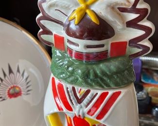 Vintage Ezra Brooks Hopi Kachina Whisky Decanter & Plate Set 1971 The Buffalo Hunt 13.5in Tall