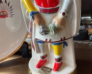 Vintage Ezra Brooks Hopi Kachina Whisky Decanter & Plate Set 1971 The Buffalo Hunt 13.5in Tall