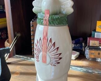 Vintage Ezra Brooks Hopi Kachina Whisky Decanter & Plate Set 1971 The Buffalo Hunt 13.5in Tall