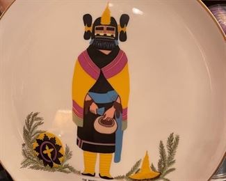 Vintage Ezra Brooks 1975 Hopi Kachina Maiden Whiskey Decanter Bottle Heritage w/ Plate & paper works