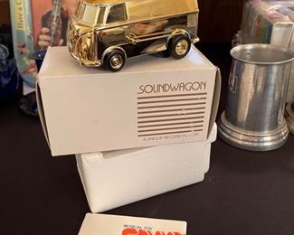 1970's Musical Toy Gold SOUNDWAGON VW Bus Record Player w/Box & Papers
