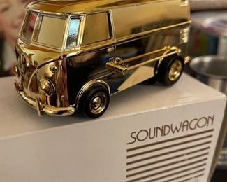 1970's Musical Toy Gold SOUNDWAGON VW Bus Record Player w/Box & Papers