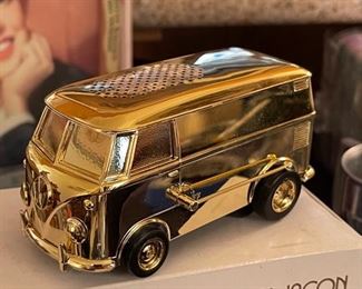1970's Musical Toy Gold SOUNDWAGON VW Bus Record Player w/Box & Papers
