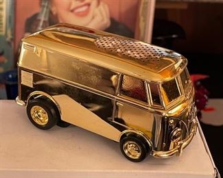 1970's Musical Toy Gold SOUNDWAGON VW Bus Record Player w/Box & Papers